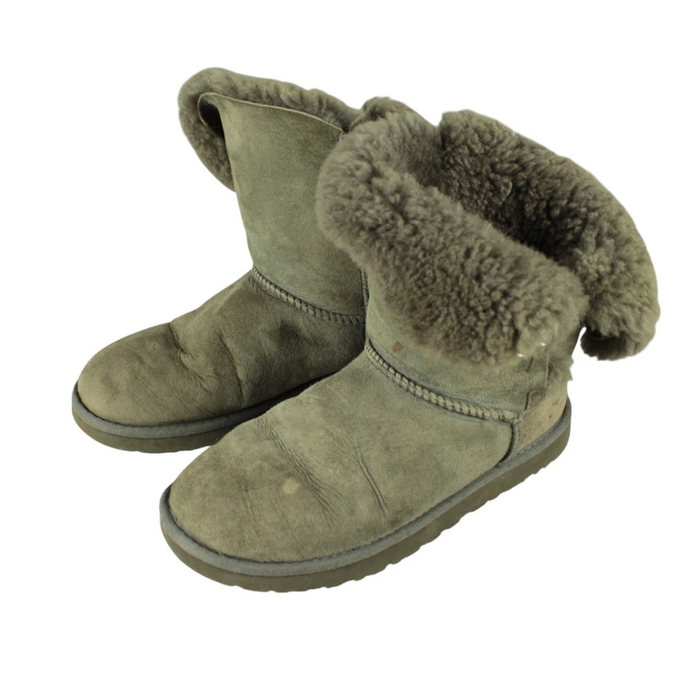 UGG Australia Bailey Button Bling Boot Gray Suede Shearling Embellished Sz 8